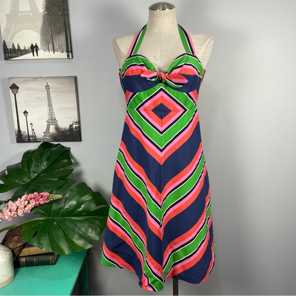 Trina Turk Rhiannon striped multicolored halter dress Sz 2 - Picture 11 of 12
